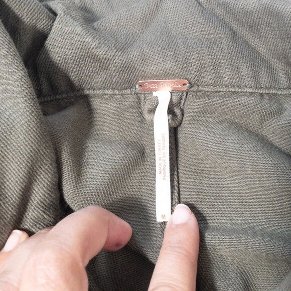 Free People Gia Coverall Jumpsuit Army Green Revolve SZ M Fitted Ankle Cotton - Picture 5 of 11